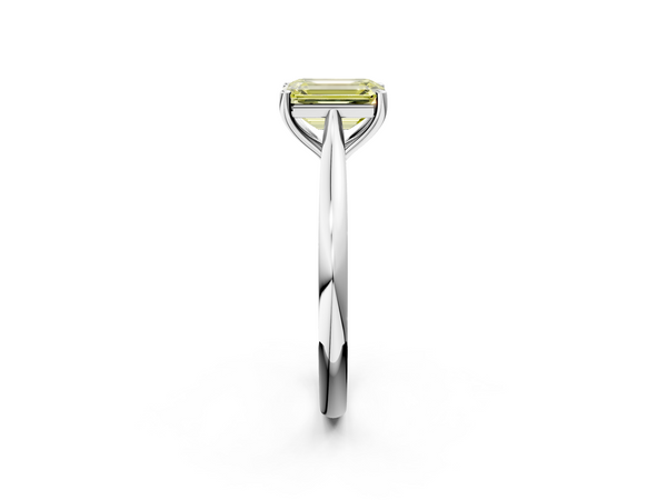 Platinum Fancy Yellow Emerald  Cut Solitaire Ring with Cathedral Band and Four-Prong Setting