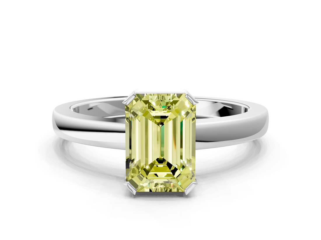 White gold Fancy Yellow Emerald  Cut Solitaire Ring with Four-Prong Setting and Classic Band_41