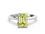 White gold Fancy Yellow Emerald  Cut Solitaire Ring with Four-Prong Setting on a Classic Band_59