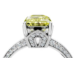 White gold Fancy Yellow Emerald Cut Solitaire Split Shank Pave Diamond Engagement Ring with Four-Prong Setting_28