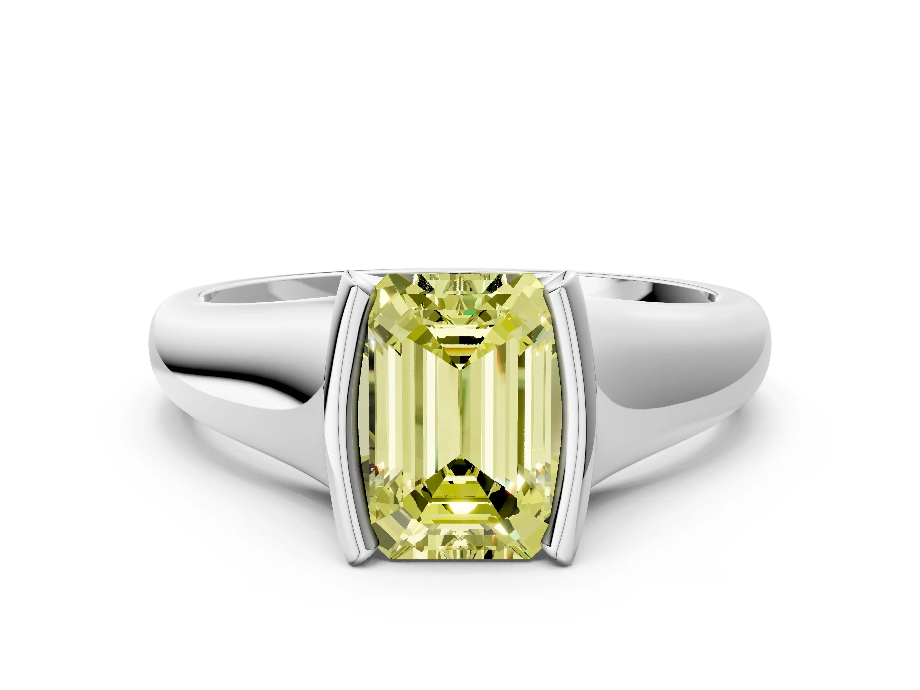 White gold Fancy Yellow Emerald Cut Solitaire Tension Set Diamond Ring with Split Shank Band_24