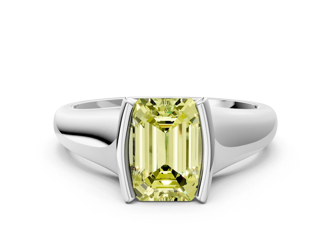 White gold Fancy Yellow Emerald Cut Solitaire Tension Set Diamond Ring with Split Shank Band_24