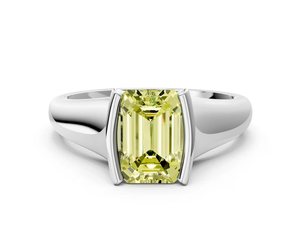 White Gold Emerald Cut Tension Style Solitaire Engagement Ring Setting for Fancy Yellow Center