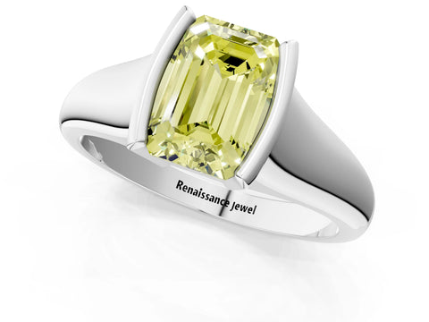 White gold Fancy Yellow Emerald Cut Solitaire Tension Set Diamond Ring with Split Shank Band_25