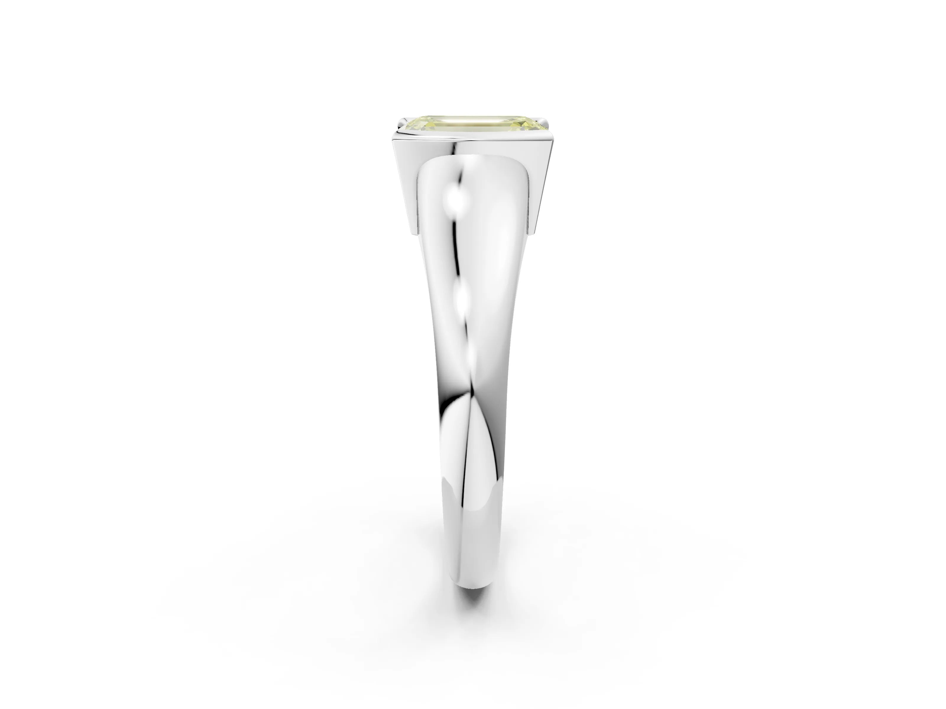 White gold Fancy Yellow Emerald Cut Solitaire Tension Set Diamond Ring with Split Shank Band_26