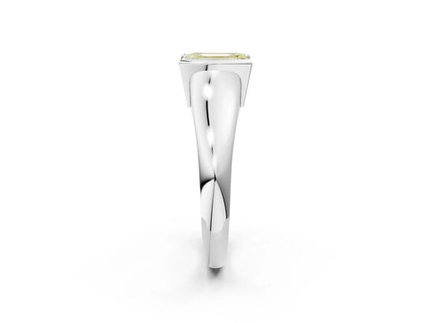 White gold Fancy Yellow Emerald Cut Solitaire Tension Set Diamond Ring with Split Shank Band_26