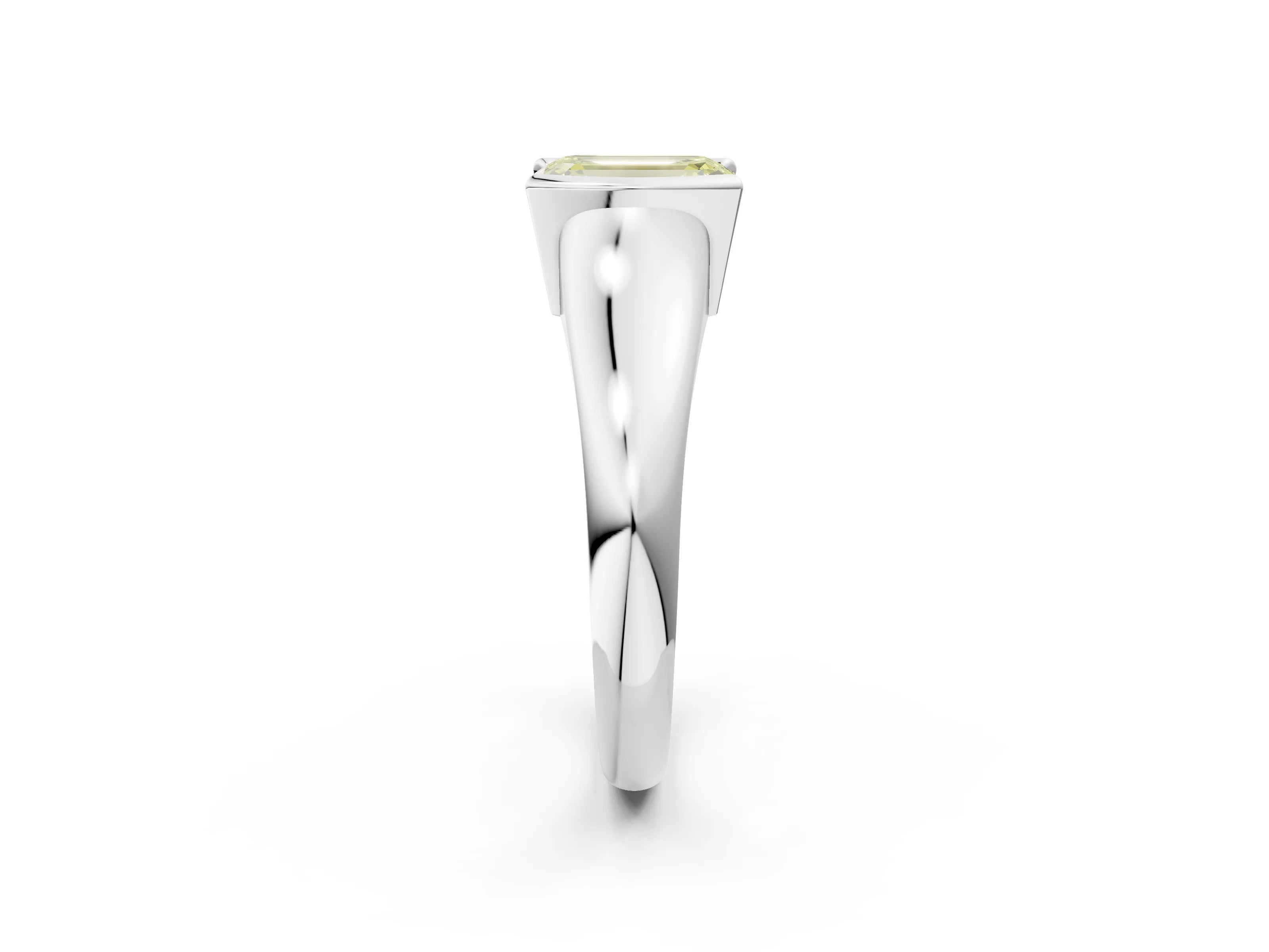 White gold Fancy Yellow Emerald Cut Solitaire Tension Set Diamond Ring with Split Shank Band_2