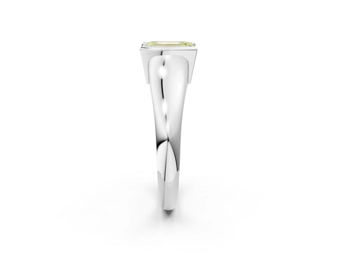 White gold Fancy Yellow Emerald Cut Solitaire Tension Set Diamond Ring with Split Shank Band_2
