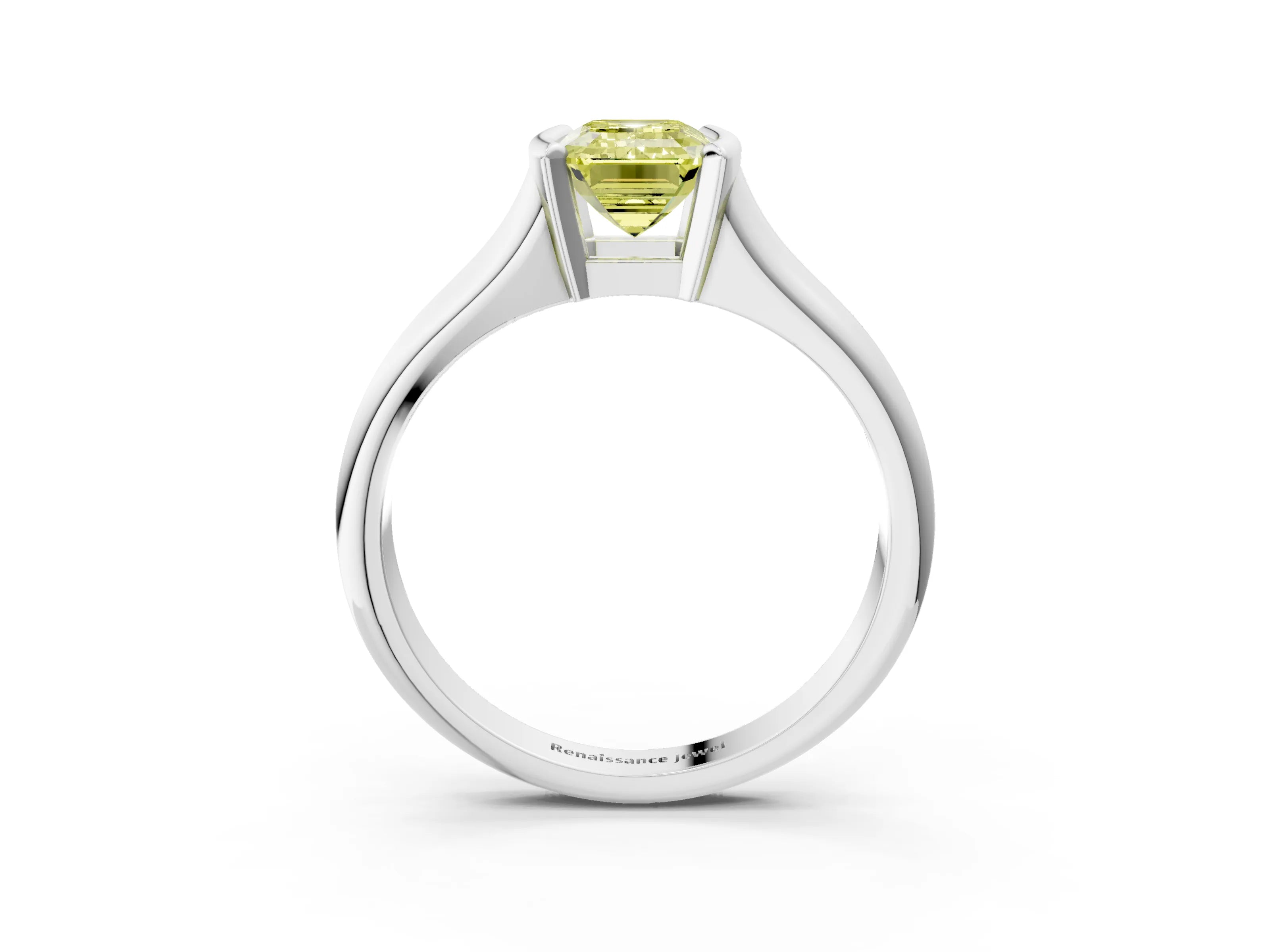 White gold Fancy Yellow Emerald Cut Solitaire Tension Set Diamond Ring with Split Shank Band_3