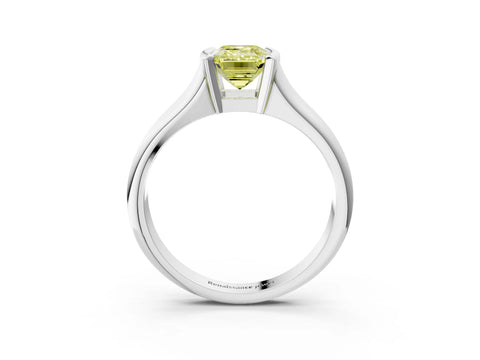White gold Fancy Yellow Emerald Cut Solitaire Tension Set Diamond Ring with Split Shank Band_3
