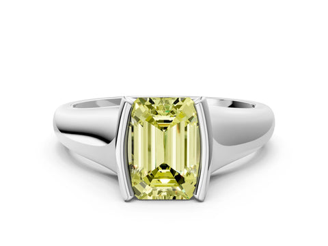 White gold Fancy Yellow Emerald Cut Solitaire Tension Set Diamond Ring with Split Shank Band