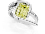 White gold Fancy Yellow Emerald Cut Solitaire Tension-Set Diamond Split Shank Ring_1