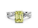 White gold Fancy Yellow Emerald Cut Solitaire Twist Pave Diamond Engagement Ring with Prong Setting_12