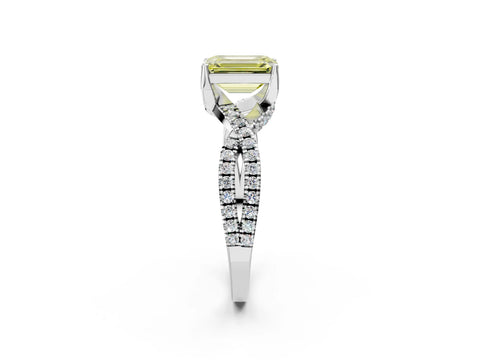 White gold Fancy Yellow Emerald Cut Solitaire Twist Pave Diamond Engagement Ring with Prong Setting_14