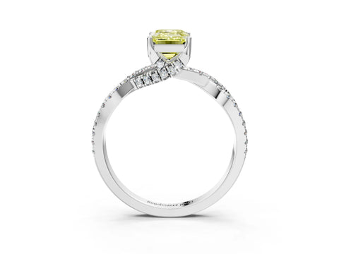 White gold Fancy Yellow Emerald Cut Solitaire Twist Pave Diamond Engagement Ring with Prong Setting_15