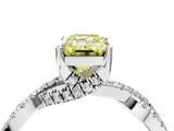 White gold Fancy Yellow Emerald Cut Solitaire Twist Pave Diamond Engagement Ring with Prong Setting_16