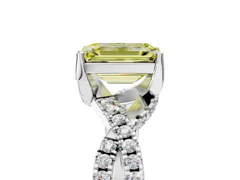 White gold Fancy Yellow Emerald Cut Solitaire Twist Pave Diamond Engagement Ring with Prong Setting_17
