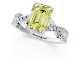 White gold Fancy Yellow Emerald Cut Solitaire Twist Pave Diamond Engagement Ring with Prong Setting_1
