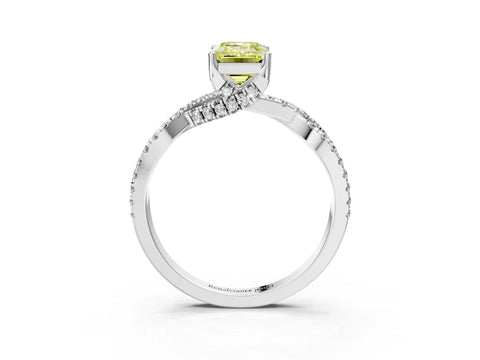 White gold Fancy Yellow Emerald Cut Solitaire Twist Pave Diamond Engagement Ring with Prong Setting_27