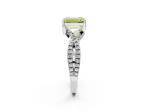 White gold Fancy Yellow Emerald Cut Solitaire Twist Pave Diamond Engagement Ring with Prong Setting_2