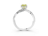 White gold Fancy Yellow Emerald Cut Solitaire Twist Pave Diamond Engagement Ring with Prong Setting_3