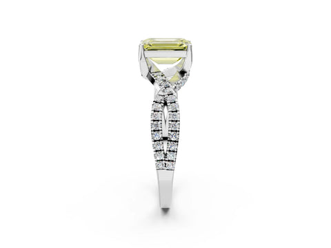 White gold Fancy Yellow Emerald Cut Solitaire Twist Pave Diamond Engagement Ring with Prong Setting_38