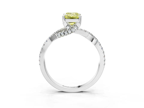 White gold Fancy Yellow Emerald Cut Solitaire Twist Pave Diamond Engagement Ring with Prong Setting_3