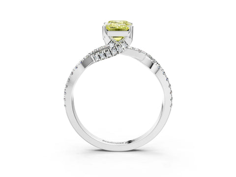 White gold Fancy Yellow Emerald Cut Solitaire Twist Pave Diamond Engagement Ring with Prong Setting_3