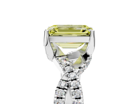 White gold Fancy Yellow Emerald Cut Solitaire Twist Pave Diamond Engagement Ring with Prong Setting_5