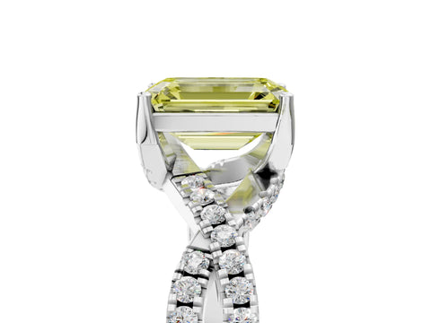 White gold Fancy Yellow Emerald Cut Solitaire Twist Pave Diamond Engagement Ring with Prong Setting_5