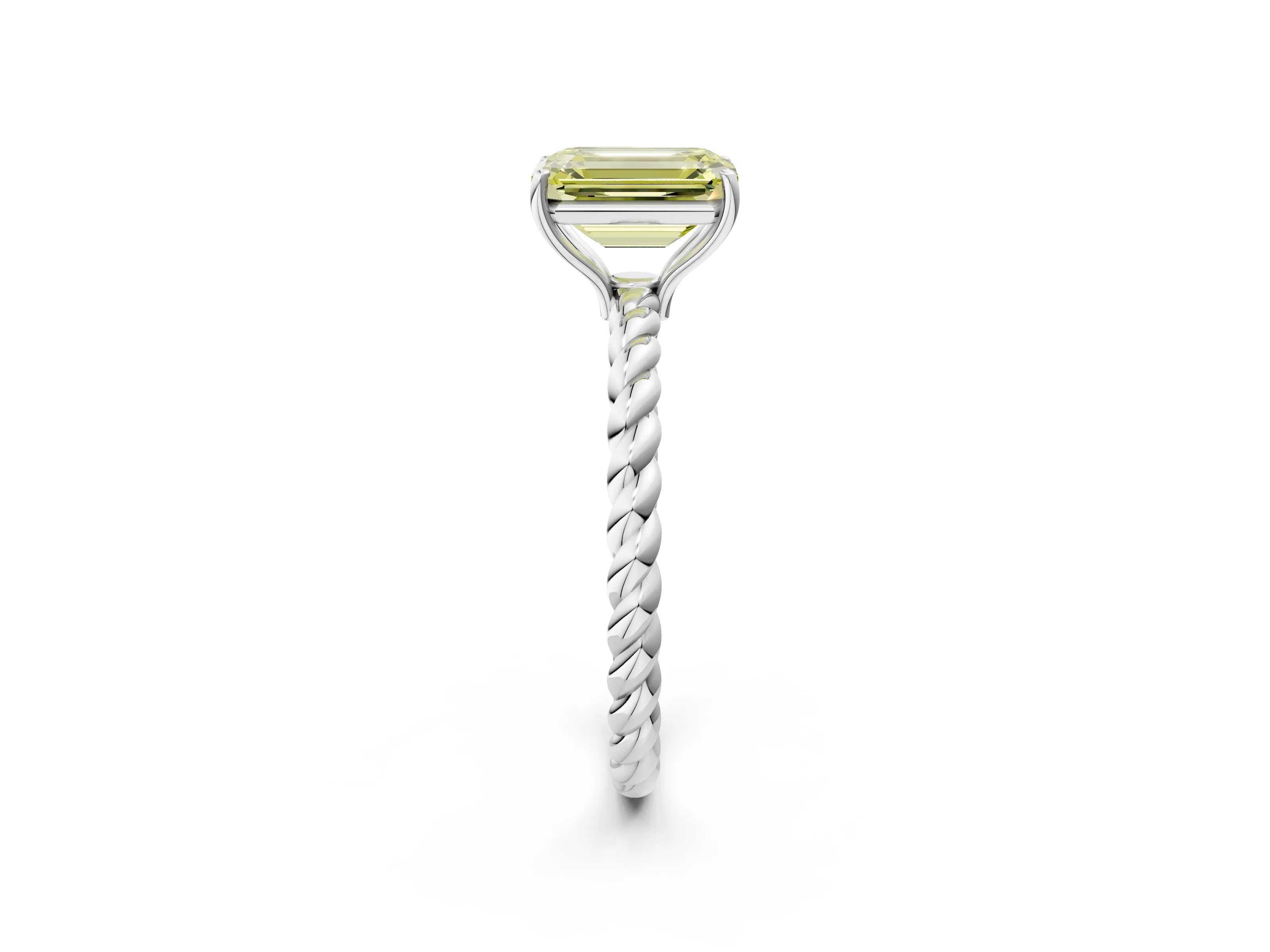 White gold Fancy Yellow Emerald Cut Solitaire Twisted Band 4-Prong Ring_38