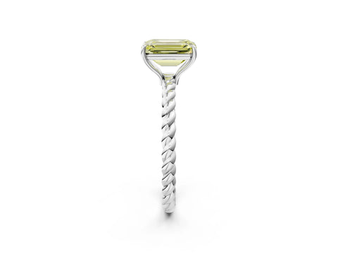 White gold Fancy Yellow Emerald Cut Solitaire Twisted Band 4-Prong Ring_38