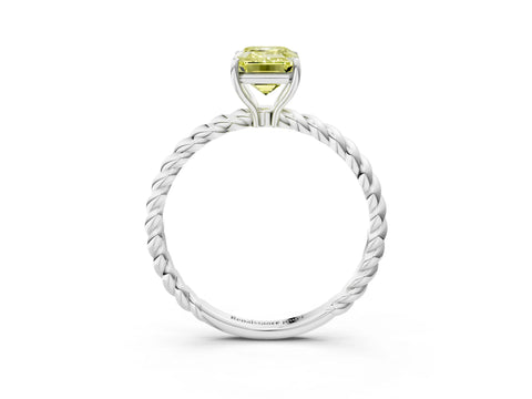 White gold Fancy Yellow Emerald Cut Solitaire Twisted Band 4-Prong Ring_39