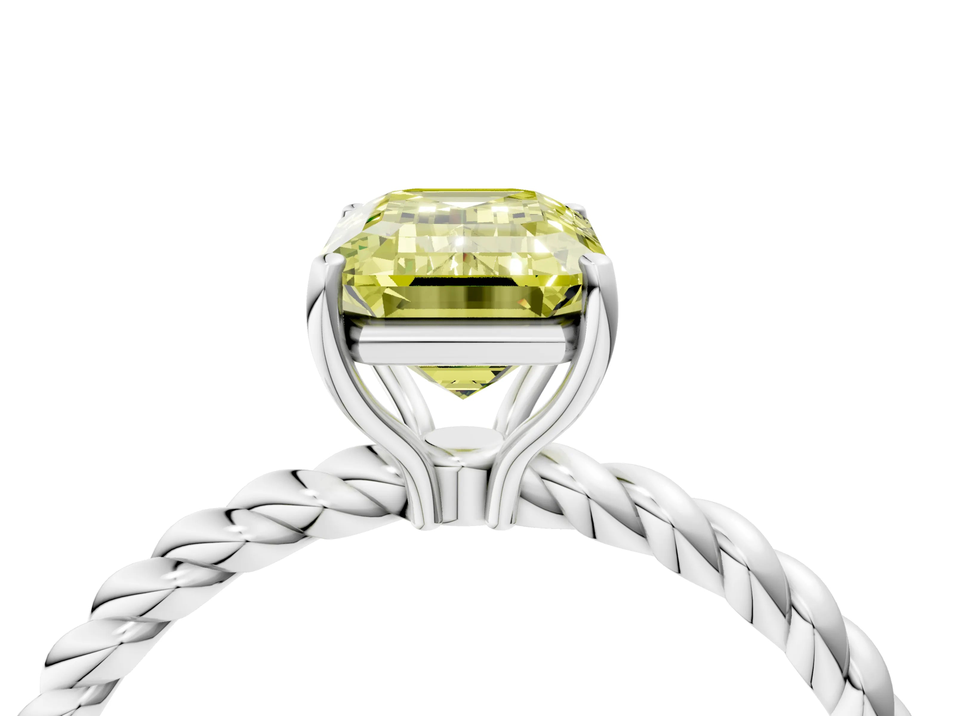 White gold Fancy Yellow Emerald Cut Solitaire Twisted Band 4-Prong Ring_40