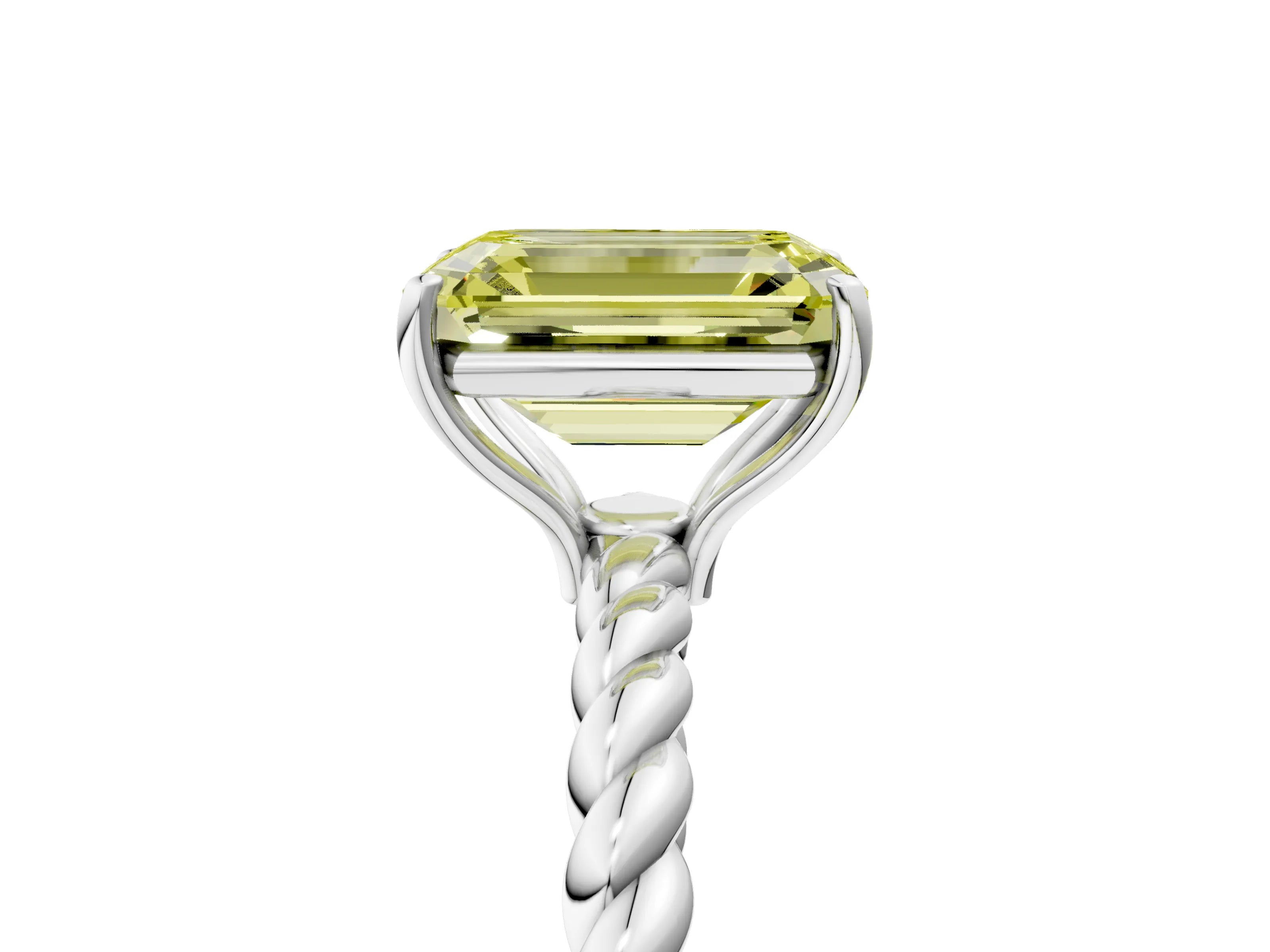 White gold Fancy Yellow Emerald Cut Solitaire Twisted Band 4-Prong Ring_41