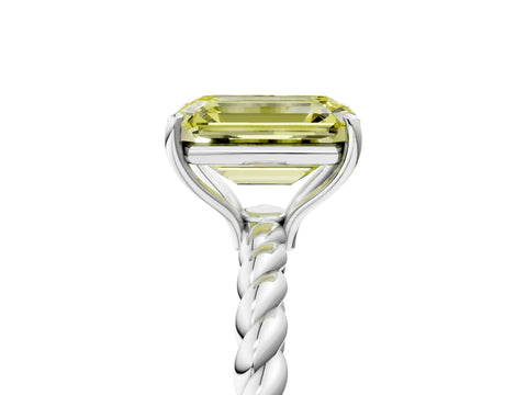 White gold Fancy Yellow Emerald Cut Solitaire Twisted Band 4-Prong Ring_41