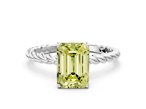 White gold Fancy Yellow Emerald Cut Solitaire Twisted Band 4-Prong Ring_48