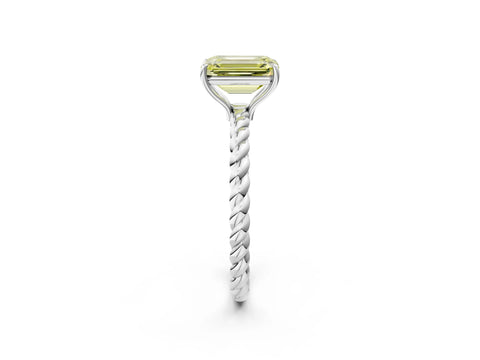 White gold Fancy Yellow Emerald Cut Solitaire Twisted Band 4-Prong Ring_50