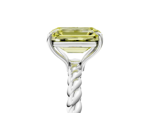 White gold Fancy Yellow Emerald Cut Solitaire Twisted Band 4-Prong Ring_53
