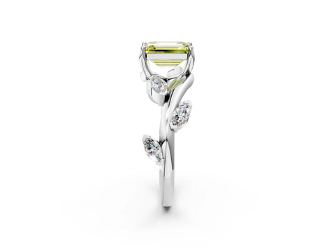 White gold Fancy Yellow Emerald Cut Solitaire Twisted Band Marquise Accent Prong Setting Ring_2