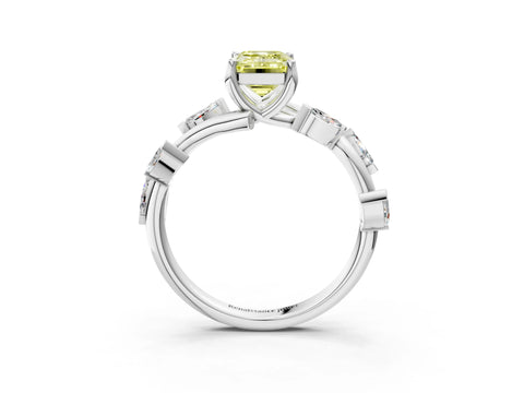 White gold Fancy Yellow Emerald Cut Solitaire Twisted Band Marquise Accent Prong Setting Ring_3