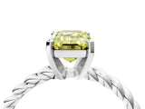 White gold Fancy Yellow Emerald  Cut Solitaire Twisted Band with Four-Prong Setting_126