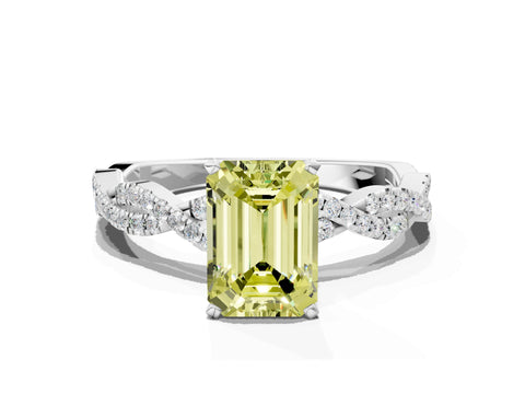 White gold Fancy Yellow Emerald Cut Solitaire Twisted Pave Band with Four-Prong Setting_15