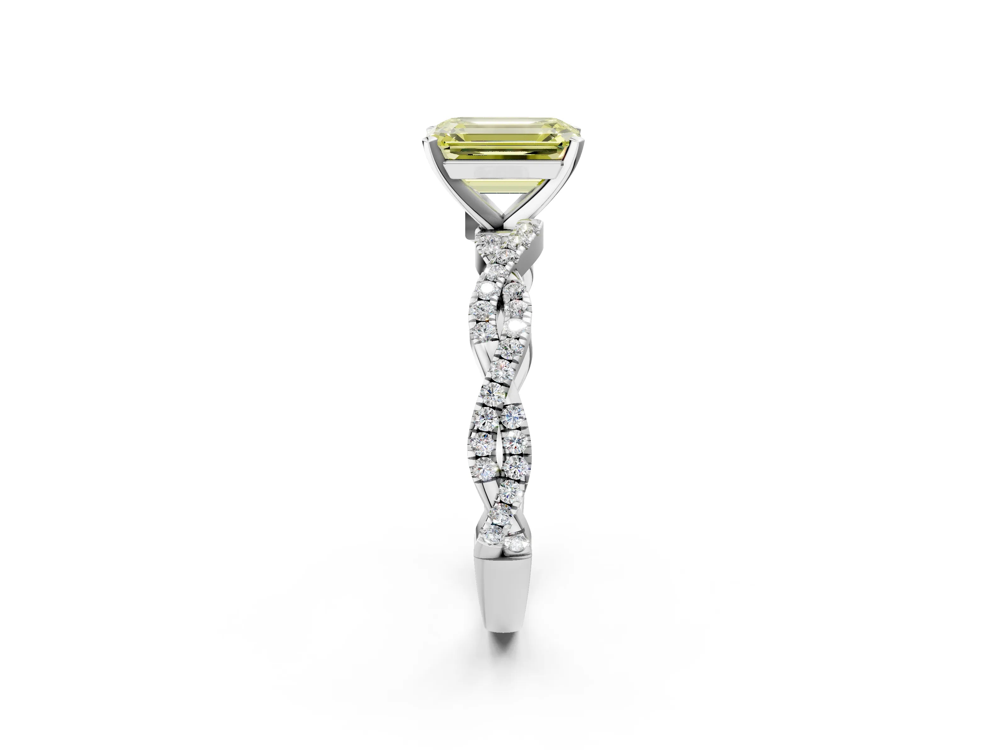 White gold Fancy Yellow Emerald Cut Solitaire Twisted Pave Band with Four-Prong Setting_17