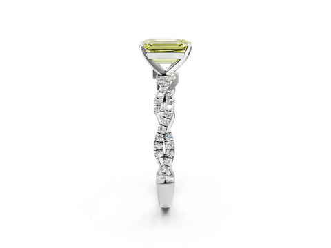White gold Fancy Yellow Emerald Cut Solitaire Twisted Pave Band with Four-Prong Setting_17