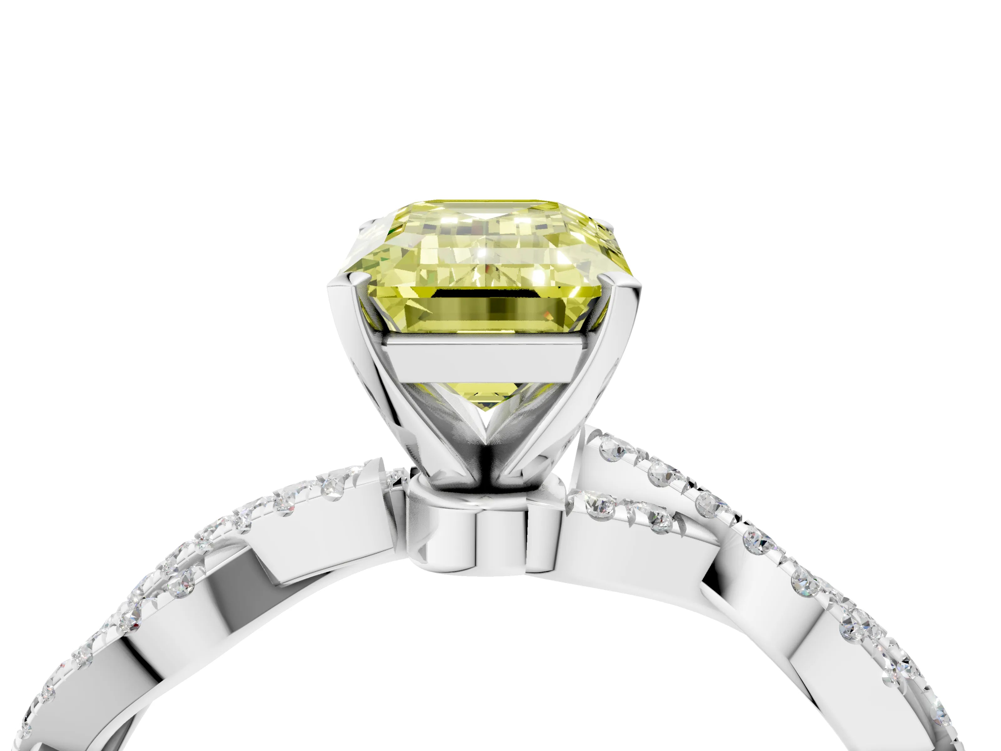 White gold Fancy Yellow Emerald Cut Solitaire Twisted Pave Band with Four-Prong Setting_19