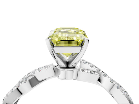 White gold Fancy Yellow Emerald Cut Solitaire Twisted Pave Band with Four-Prong Setting_19