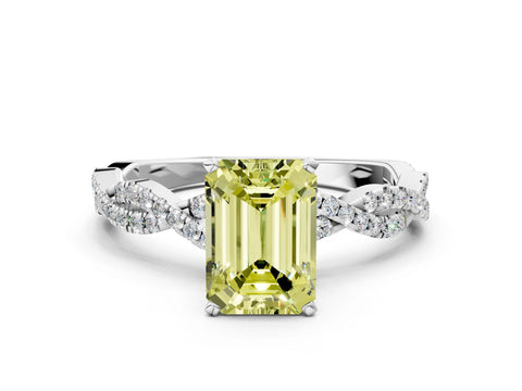 White gold Fancy Yellow Emerald Cut Solitaire Twisted Pave Band with Four-Prong Setting_3