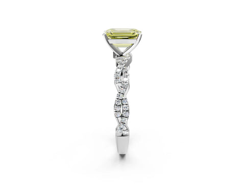 White gold Fancy Yellow Emerald Cut Solitaire Twisted Pave Band with Four-Prong Setting_5