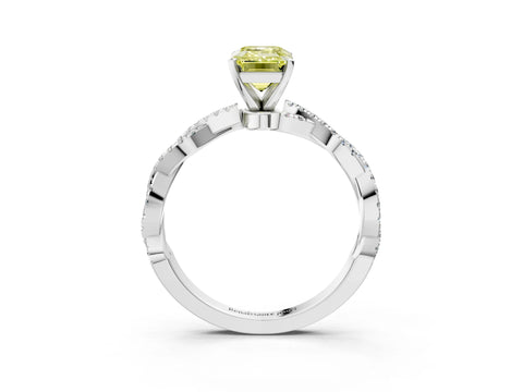 White gold Fancy Yellow Emerald Cut Solitaire Twisted Pave Band with Four-Prong Setting_6